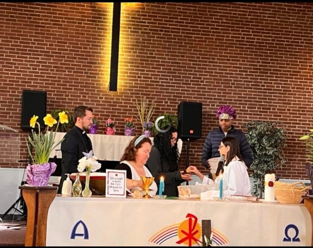 Church event panel at the altar table